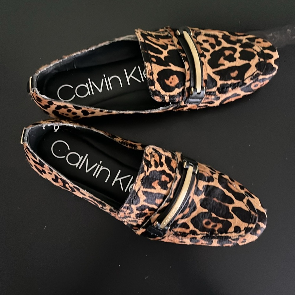 CALVIN KLEIN ORIANNA LEOPARD COW HAIRCALF WOMEN LOAFER FLAT SLIP ON SHOES